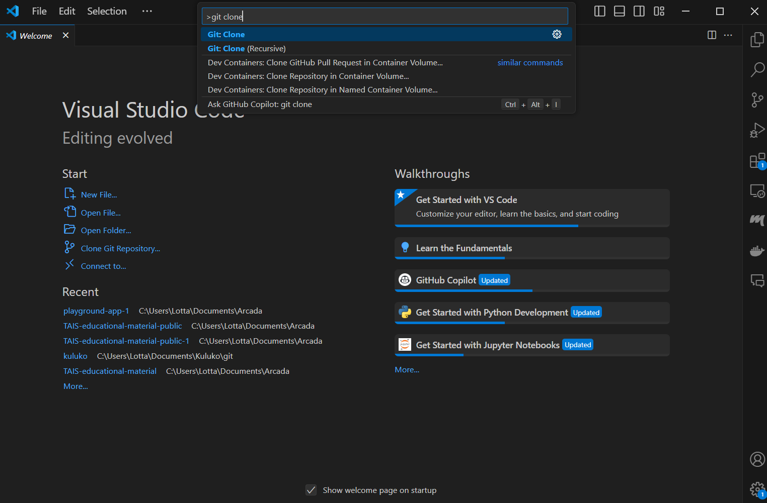 github clone in vs code